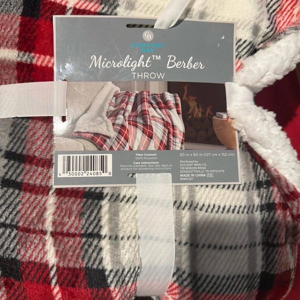 Comfort Bay Microplush Berber Throw Blanket - Red, Black, and White Plaid
